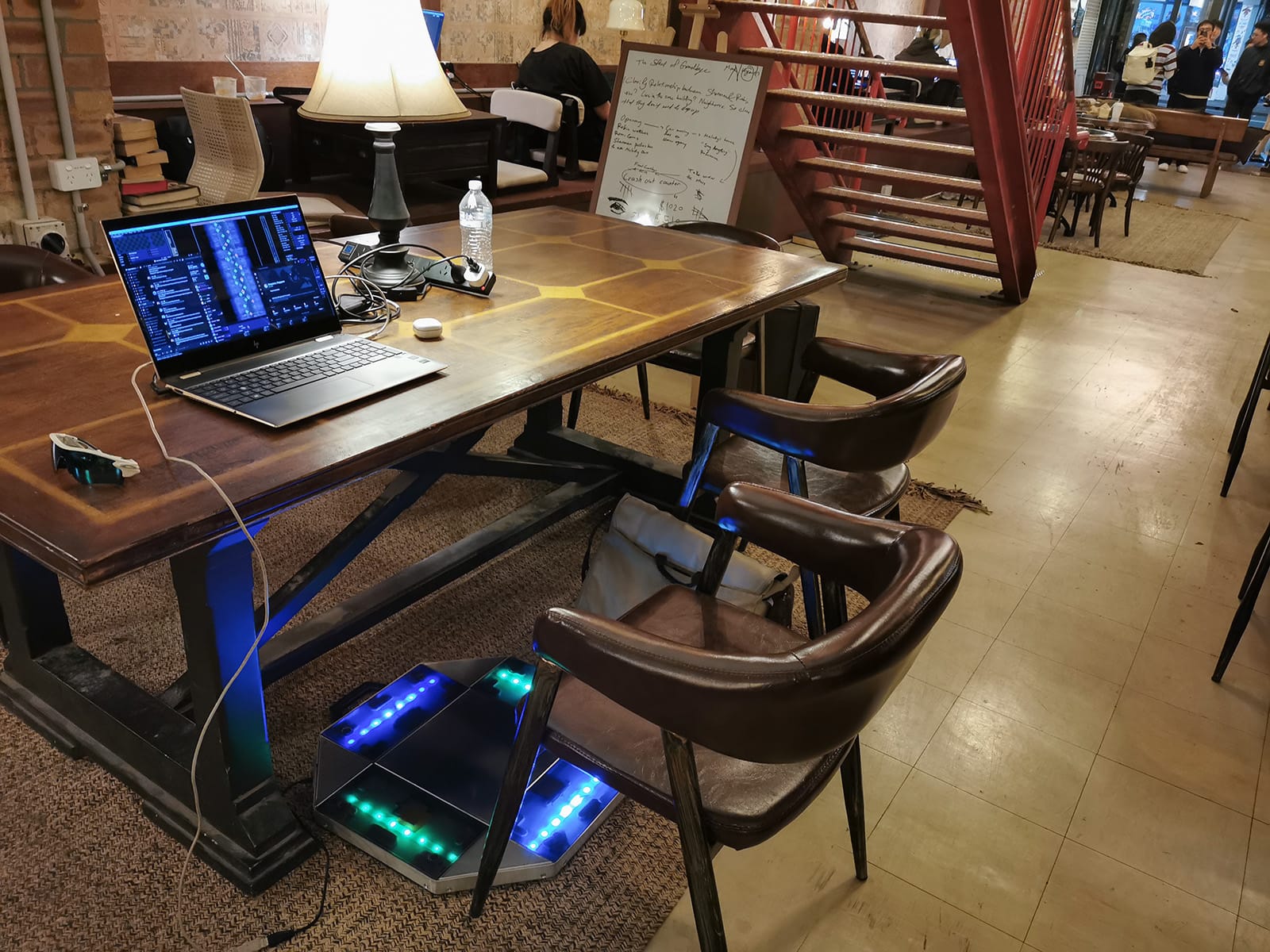I set up my laptop and FSR Mini dance pad at a suitable spot downstairs, with the pad under the table, ready to compose charts and playtest sitting down.